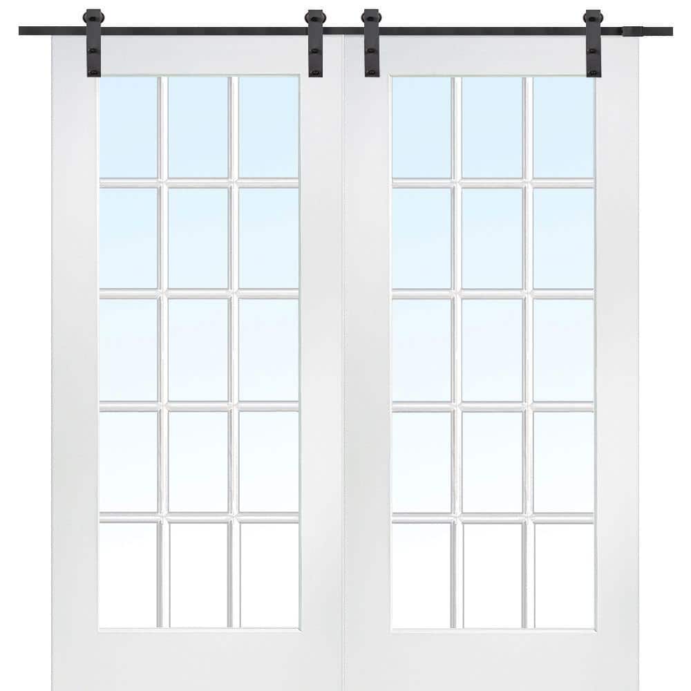 60 in. x 80 in. Primed Composite 15-Lite Clear Double Sliding Barn Door with Hardware Kit price history on PriceWatchPro