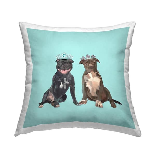 Stupell Industries Twin Royal Pit Bulls Blue Print Polyester 18 in. x 18 in. Throw Pillow