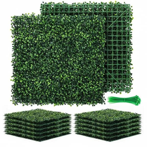 20 in. x 20 in. Green Artificial Boxwood Hedge Panel 12 Pack Privacy Screen UV Protected Plant Wall 2 in.
