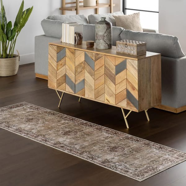 Audrina Persian Spill Proof Washable Beige 2.6 ft. x 8 ft. Indoor Area Rug