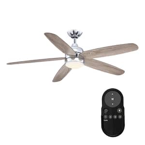 52 in. Indoor Chrome Standard Ceiling Fan with 3000K Integrated LED and Remote Control, Six Speeds, AC Reversible Motor