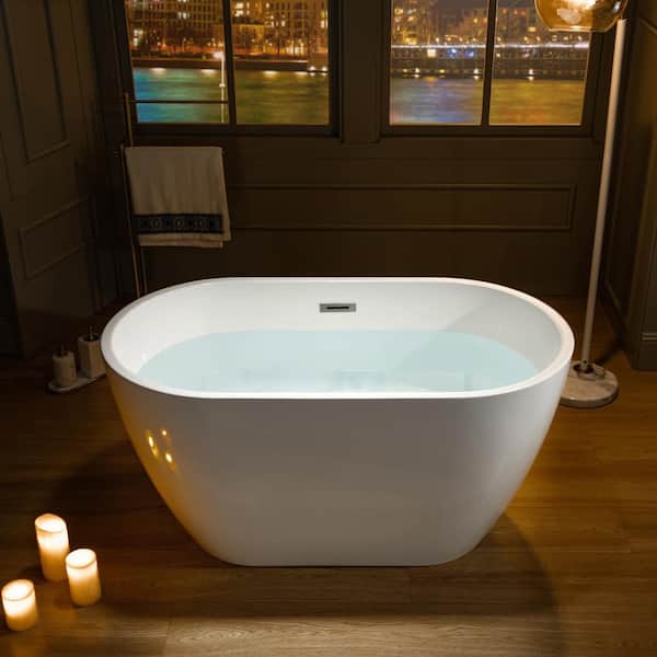 48 in. Acrylic Flatbottom Bathtub in White with Brushed Nickel Drain and Overflow