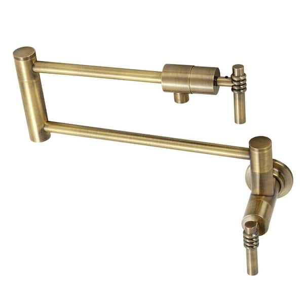 Kingston Brass Milano Wall Mount Pot Filler in Antique Brass
