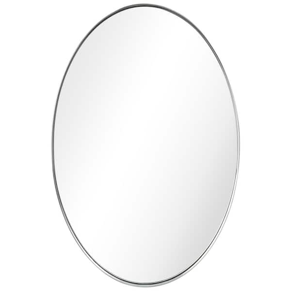 36 in. x 24 in. Ultra Oval Brushed Silver Stainless Steel Framed Wall Mirror