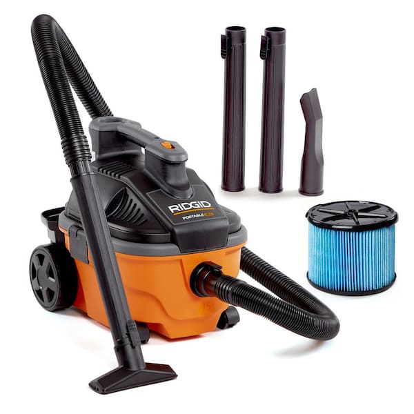 RIDGID WD4070B 4 Gallon 5.0 Peak HP Wet/Dry Shop Vacuum with Fine Dust  Filter, Hose, Accessories and Additional 14 ft. Tug-A-Long Hose
