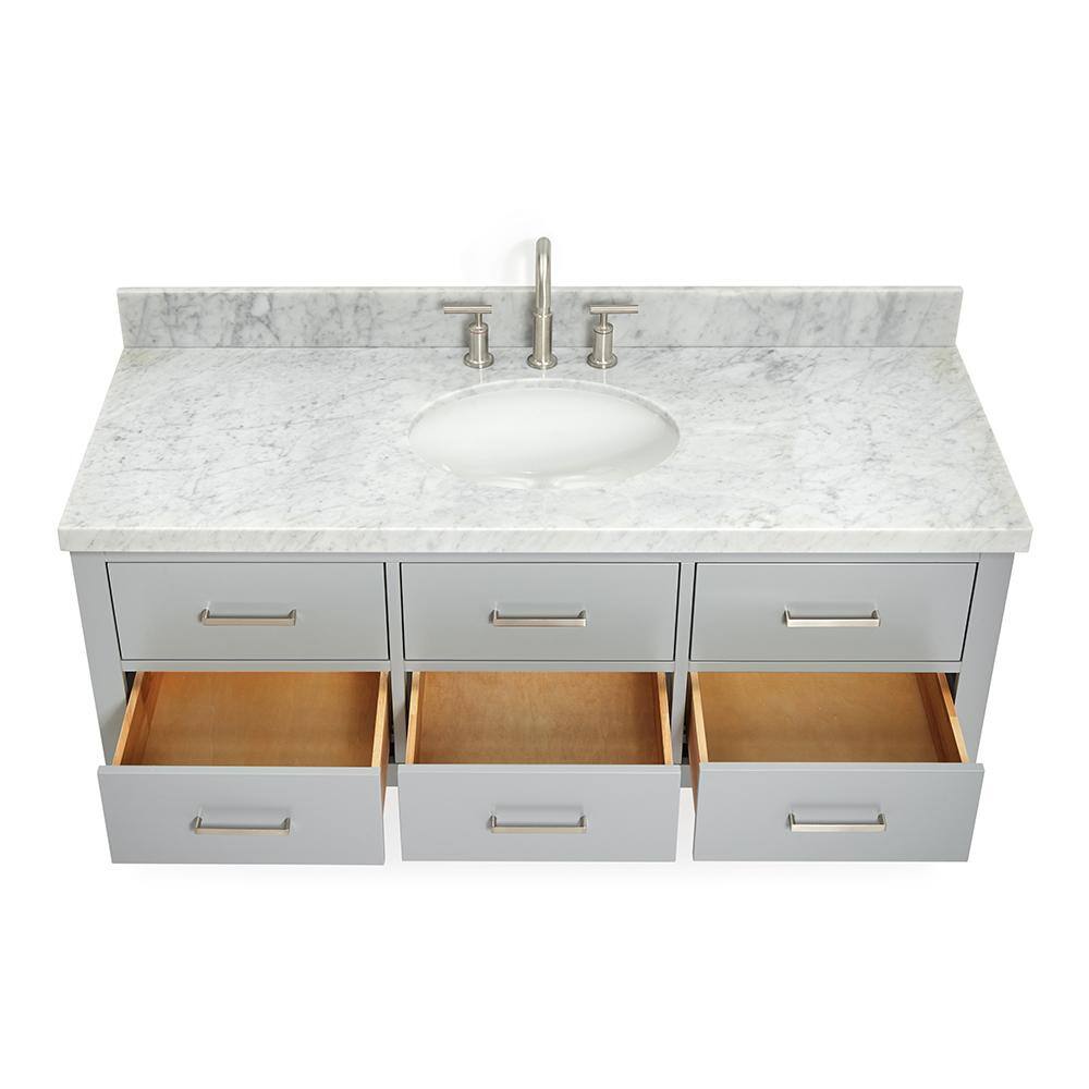 Hutton 55" Grey Wall-Mounted Single Basin Vanity with Carrara White Top