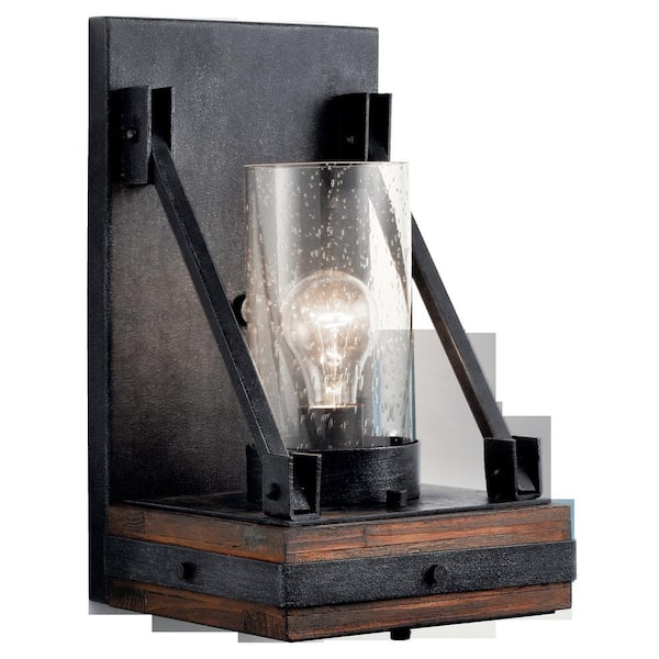 Colerne 1-Light Auburn Stained Bathroom Indoor Wall Sconce Light with Clear Seeded Glass Shade