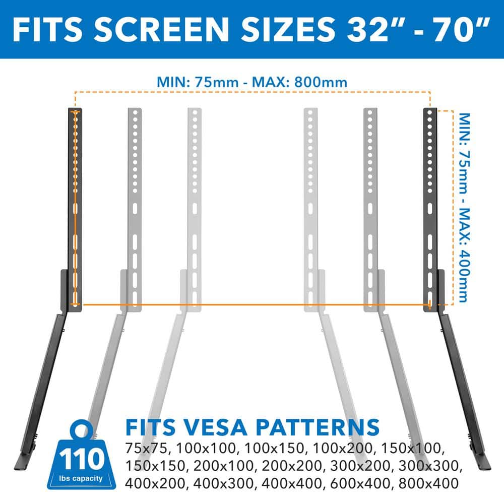 Black Heavy Duty Steel Tilting Tabletop TV Stand with Riser