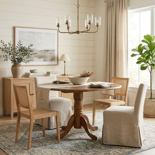 Distressed Pecan Solid Wood Dropleaf Dining Table