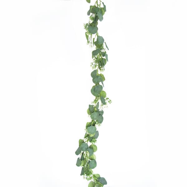 6 ft. Frosted Green Artificial Spiral Eucalyptus Leaf Vine Plant