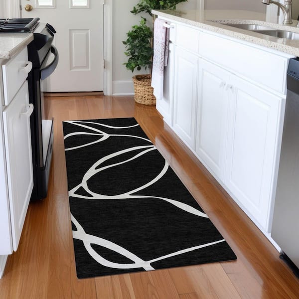 Mayfield Premium Machine Washable Abstract AMF999 Black 2 ft. 3 in. x 7 ft. 6 in. Runner Rug