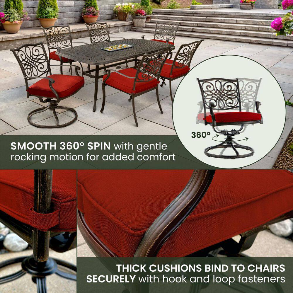 Hanover Bronze 7-Piece Outdoor Dining Set with Red Cushions