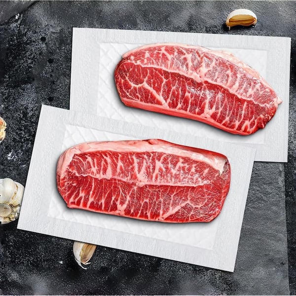 4 in. x 7 in. Meat Absorbent Pads with Vacuum Sealer Bags for Kitchen, Fish and Poultry, White (400-Pack)