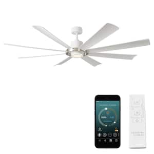 Aura 60 in. Smart Indoor/Outdoor Matte White-Brushed Nickel Windmill Ceiling Fan + Selectable CCT Integrated LED +Remote