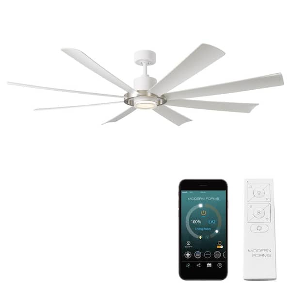 Modern Forms Aura 72 in. Smart Indoor/Outdoor Matte White BrushedNickel Windmill Ceiling Fan Selectable CCT Integrated LED and Remote