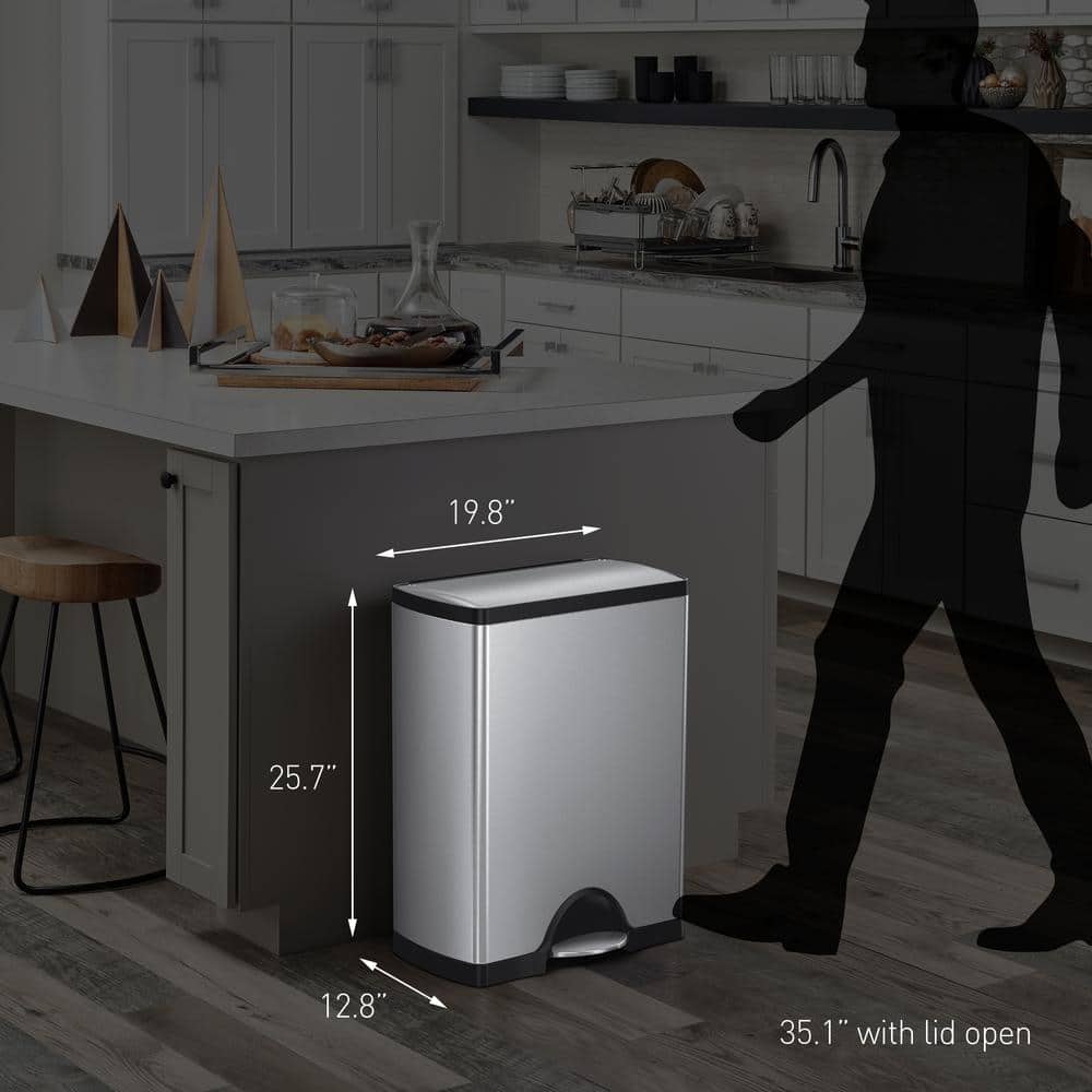 Brushed Stainless Steel 13 Gallon Rectangular Step Trash Can