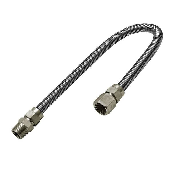 PLUMBFLEX 1/2 in. OD x 3/8 in. ID x 2 ft. Flexible Gas Connector Stainless Steel for Dryer/Water Heater, 3/8 in. FIP x MIP Fitting