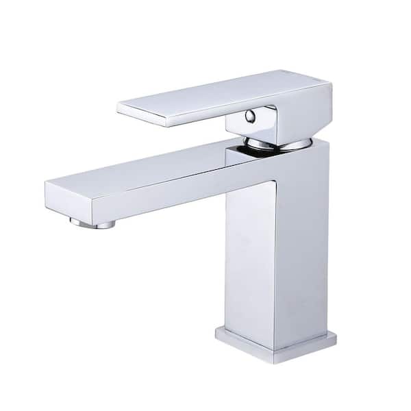 Aurora Decor ABA Single Handle Single Hole Brass Bathroom Faucet with Deckplate and Drain Kit Included in chrome