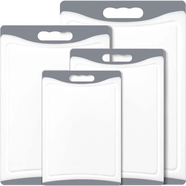4-Piece Gray Plastic Cutting Board Set with Juice Grooves and Easy-Grip Handles, Dishwasher Safe Chopping Board