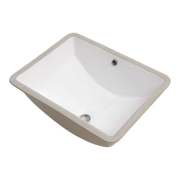 18.5 in. Undermount Rectangular Bathroom Sink in White Ceramic with Overflow