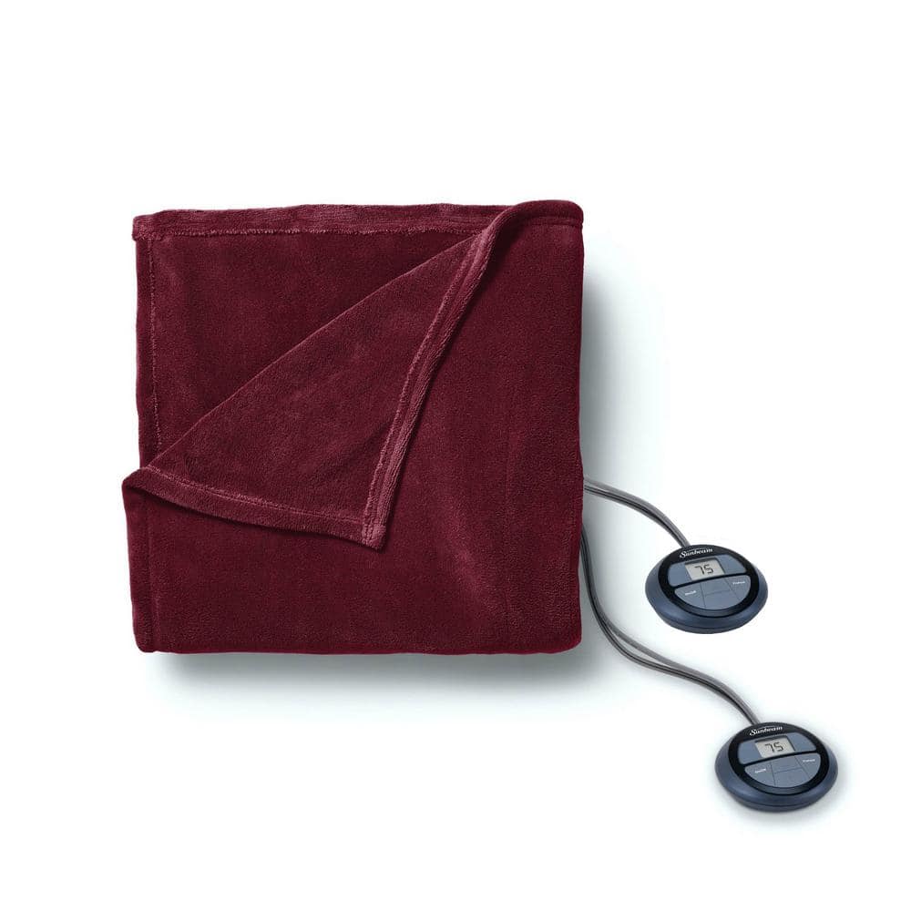 Sunbeam Garnet Queen Heated MicroPlush Electric Blanket with Dual Digital Display Controllers 985118201M The Home Depot