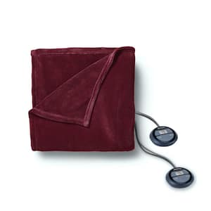 Garnet Queen Heated MicroPlush Electric Blanket with Dual Digital Display Controllers