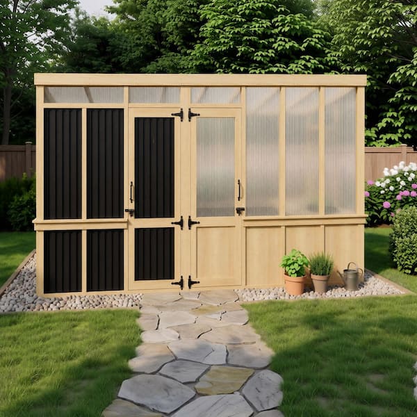 FUFU&GAGA Large 15.8 ft. W x 6.1 ft. D x 9.1 ft. H Natural Cedar