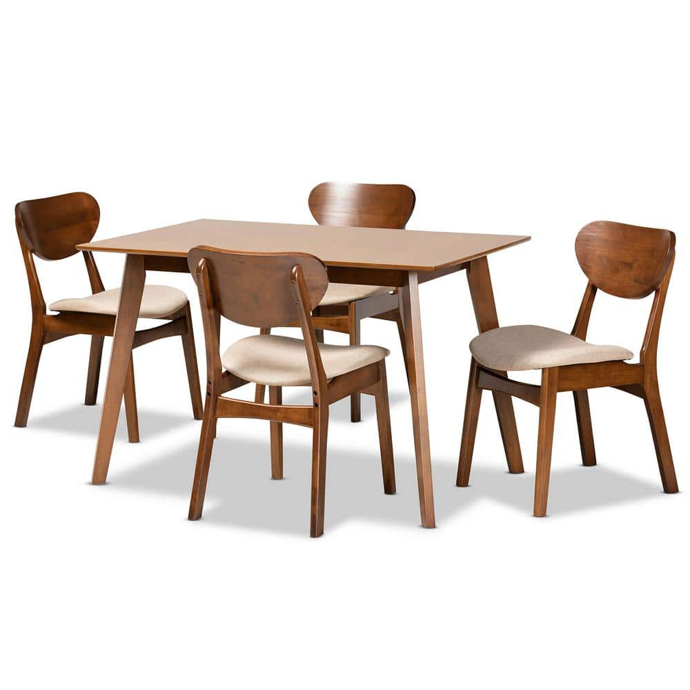 Baxton Studio Katya 5-Piece Sand Walnut Brown Dining Set ...