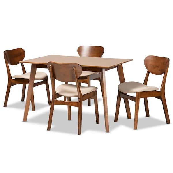Baxton Studio Katya 5-Piece Sand Walnut Brown Dining Set