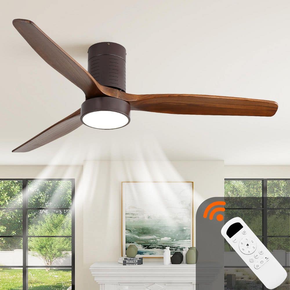 52 in. Brown Flush Mount Ceiling Fan with LED Light and Remote Included with Solid Wood Blades price history on PriceWatchPro