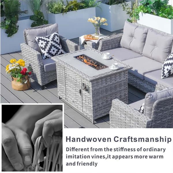 DIRECT WICKER Maxwell 5-Pieces Wicker Patio Fire Pit Sectional