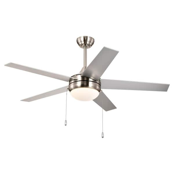 52 in. Brushed Nickel 3-Speed Indoor Modern Style Downrod Mount DC Motor Ceiling Fan with LED Light Kit and Pull Chain