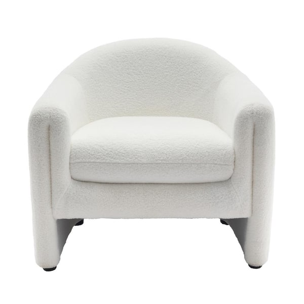 Modern White Boucle Polyester Fabric Upholstered Accent Barrel Chair(Set of 1)