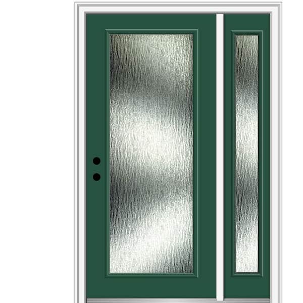 MMI Door 48 in. x 80 in. Right-Hand Inswing Rain Glass Hunter Green Fiberglass Prehung Front Door on 6-9/16 in. Frame