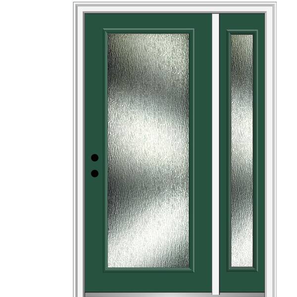 MMI Door 51 in. x 81.75 in. Right-Hand Inswing Full Lite Rain Glass Painted Hunter Green Prehung Front Door on 6-9/16 in. Frame
