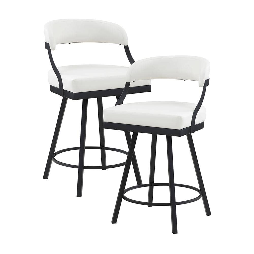 Brassica 26.5 in. Black Finish Metal Swivel Counter Height Chair with White