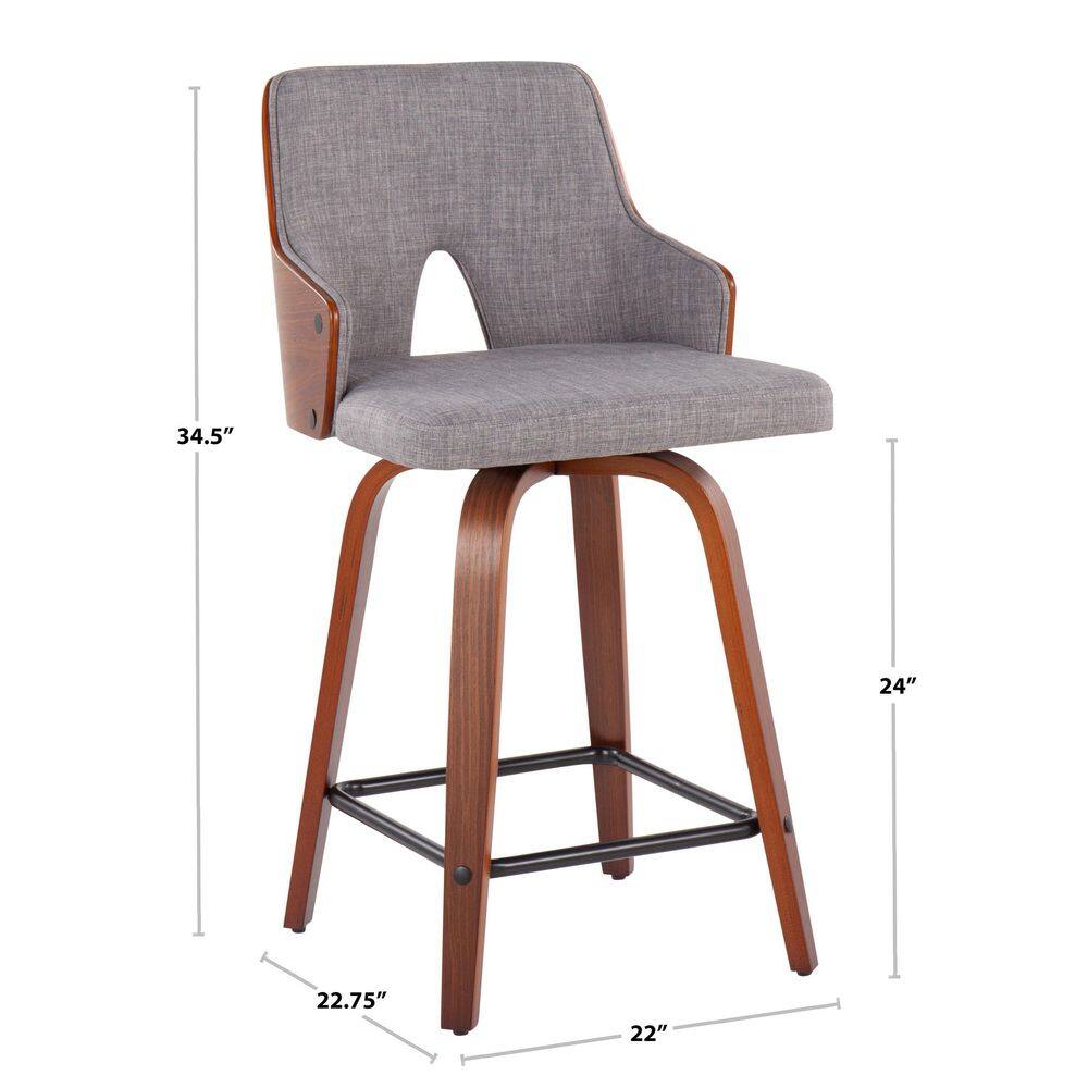 Stella Walnut and Gray Swivel Counter Stools, Set of 2