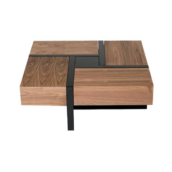 Benjara Custom Series 39 in. Brown and Black Rectangle Wood Coffee Table with 4 Drawers