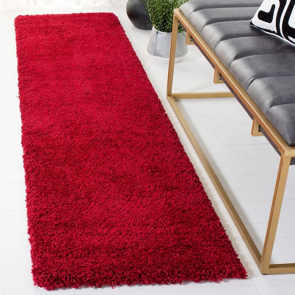 Milan Shag Red 2 ft. x 12 ft. Solid Flokati Runner Rug