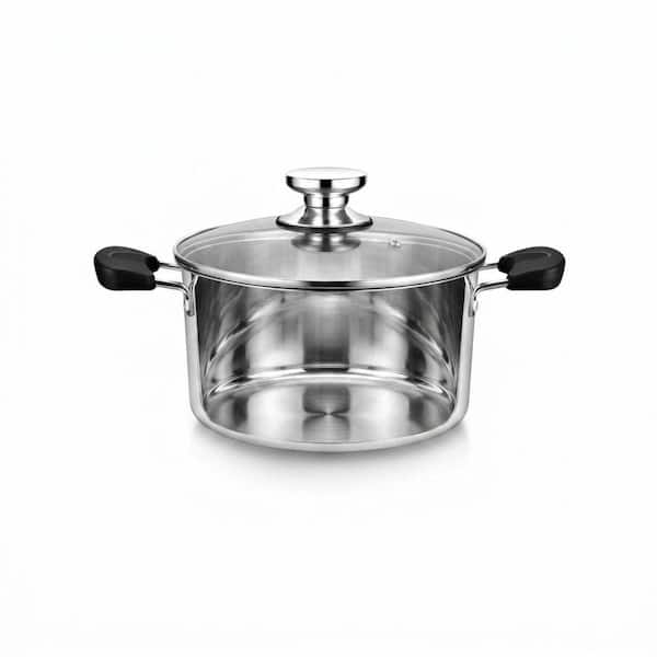 3-Ply 1 Piece Stainless Steel Stock Pot Silver Heavy Duty Induction Compatible Pot with Lid for Kitchen