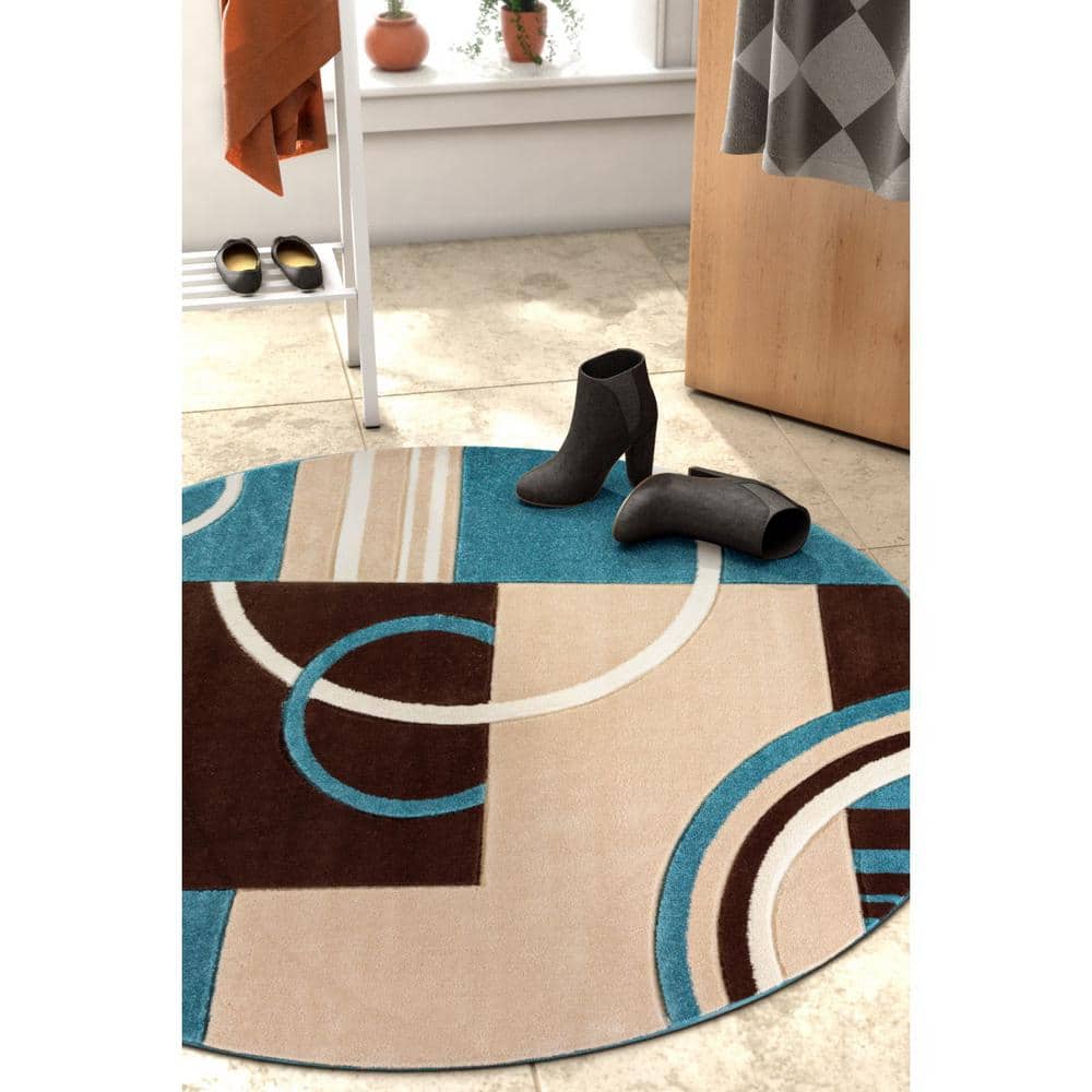 Reversible Easy-Care Round Blue Synthetic Rug, 63" Diameter
