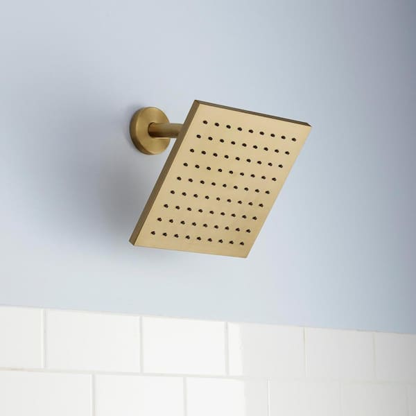 Modern 1-Spray Pattern 8.8 in. Single Wall Mount Fixed Shower Head in Matte Gold