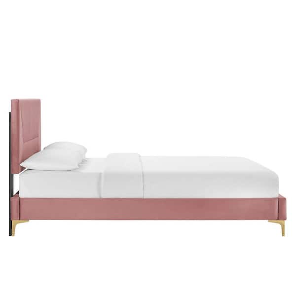 Yasmine Dusty Rose Red Channel Tufted Performance Velvet Frame King Platform Bed