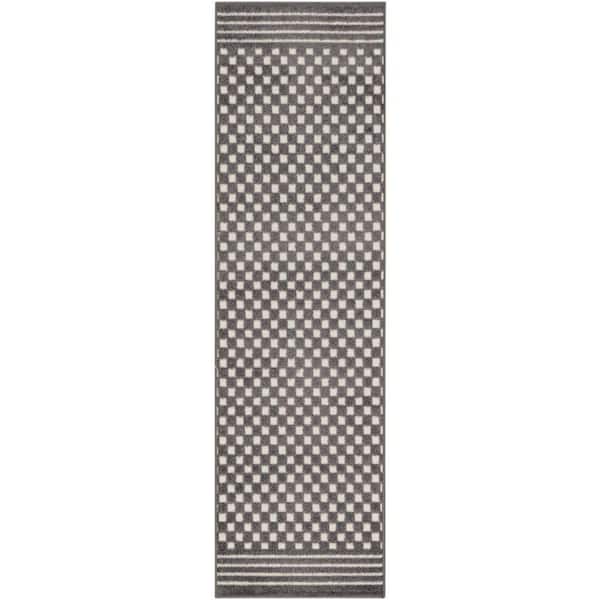 Nourison Casual Grey 2 ft. x 6 ft. Checker Contemporary Runner Area Rug