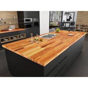6.6 ft. L x 31.5 in. D, Teak Butcher Block Desktop Countertop in Clear with Square Edge