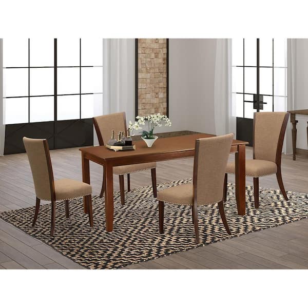 East West Furniture 5-Piece Mahogany Finish Solid Wood Top - Rectangular Dining Room Set - Seats-4