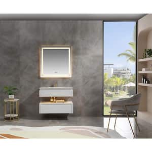 36 in. W x 20.8 in. D x 19.6 in. H Undermount Single Sink Floating Bath Vanity in White with White Engineer Marble Top