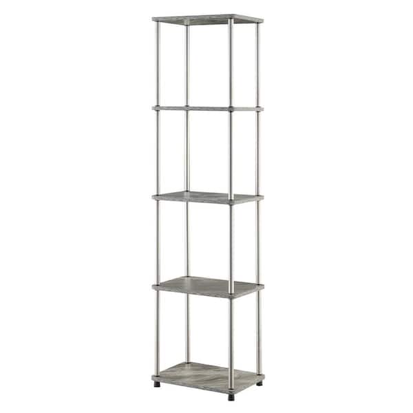 Convenience Concepts Designs2Go 63.25 in. Gray Faux Marble/Chrome Particle Board 5-Shelf Tower Bookcase