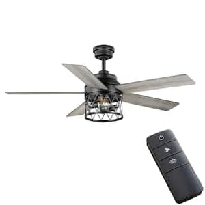 North Grove 52 in. Indoor LED Matte Black Dry Rated Ceiling Fan with 5-Reversible Blades, Light Kit and Remote Control