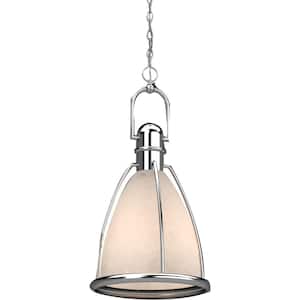 1-Light Indoor Brushed Nickel Lantern Hanging Pendant with Caged White Glass Shade